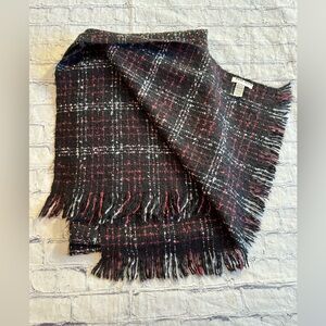 ANNE KLEIN BLACK MULTI COLORED GOLD SPECKS METALLIC WRAP OBLONG FRINGE SCARF O/S